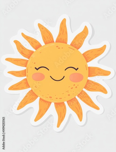 Sticker isolated sun illustration flat design, simple, minimalistic and cute for children product