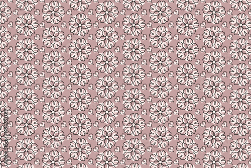 vector seamless pattern with flowers outline texture in dark brown/black lines, with the centers and petals filled illustration