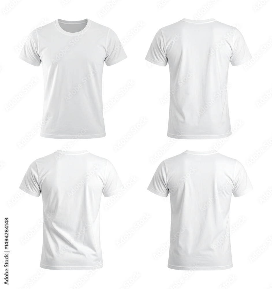 Fototapeta premium White Shirt Front and Back View for Seamless Art Integration, Isolated on Transparent Background