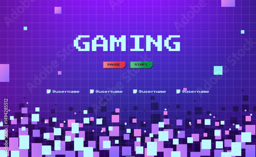Pixel Gaming Background with Username Banner and Grid Effects