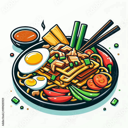 Noodle bowl feast vibrant cartoonish delights