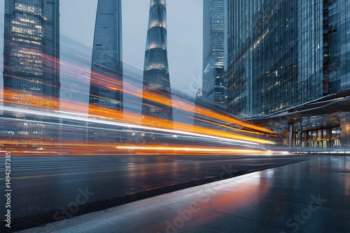 Cityscape At Night With Light Trails photo