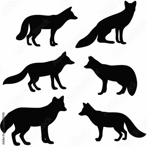 A vector set of black cat silhouettes illustrates various domestic and wild animal designs