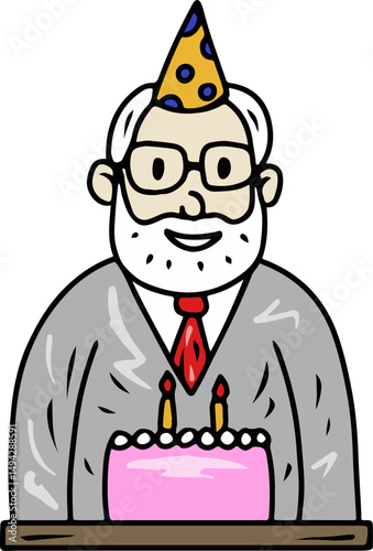 Illustration of Man with Birthday Cake