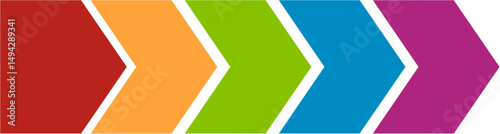 Colorful Chevron Progression: Red, Orange, Green, Blue, Purple Arrows with White Border