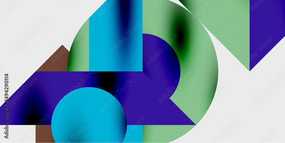 Fototapeta premium Abstract composition featuring geometric shapes, vibrant colors, smooth gradients. Minimalist design with dark background.