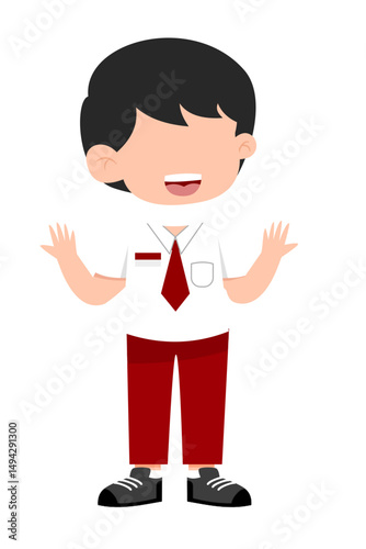 Smiling Boy in School Uniform, Faceless Cartoon Illustration.