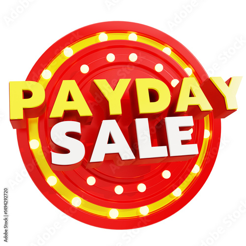 3D Payday Sale Label with Light Bulb Frame, Red and Yellow Promotion Badge