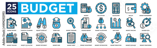 budget icon collection set. Containing design Budget, Dollar Sign, Calculator, Wallet, Budget Management,