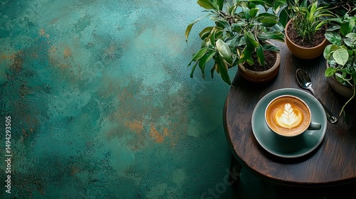 Tranquil Coffee Moment with Plants on Table in Bright Space