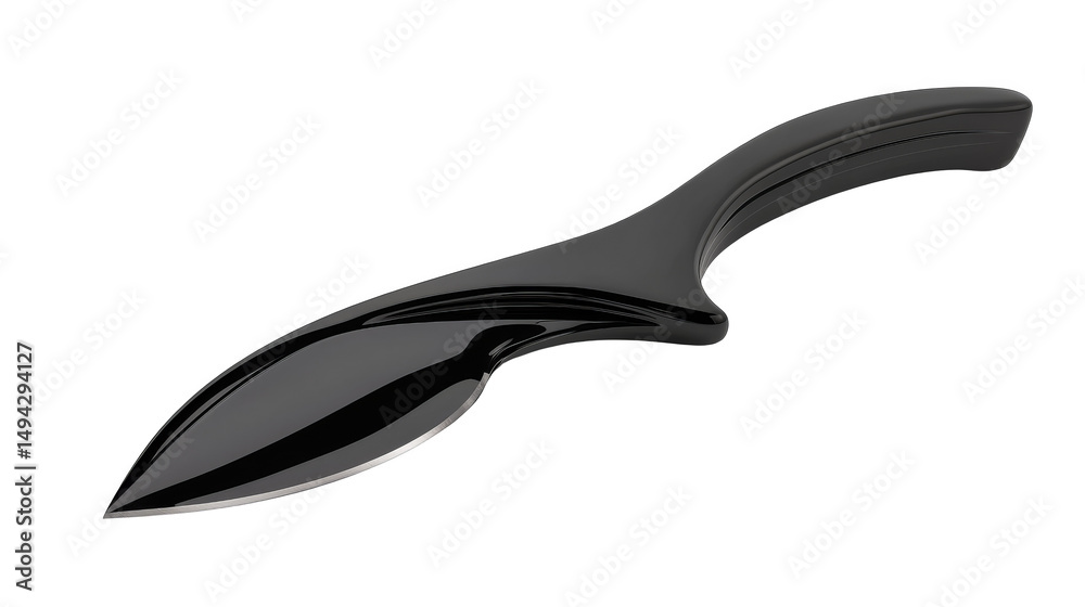 Obraz premium Sleek black tactical knife with curved blade and ergonomic handle, designed for outdoor or survival use, with sharp pointed