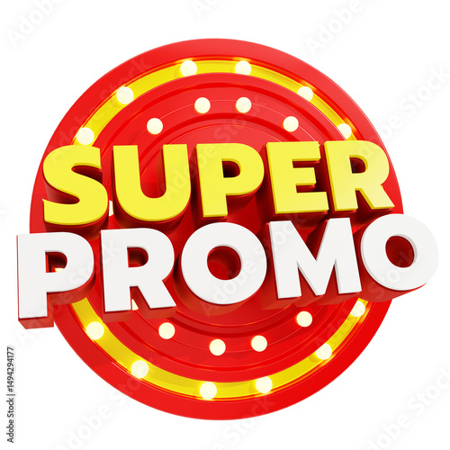 3D Super Promo Label with Light Bulb Frame, Red and Yellow Promotion Badge