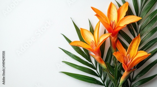 Vibrant Orange Flowers with Green Leaves on a Simple Light Background for Nature and Floral Photography Enthusiasts