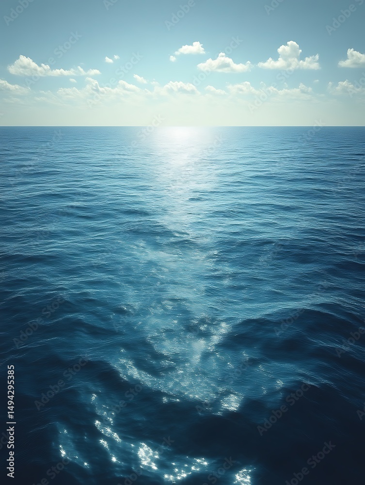 Obraz premium Calm ocean surface with sunlight reflection.