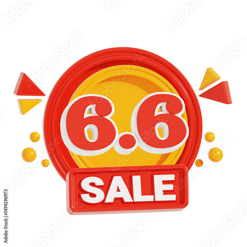 3D 6.6 Sale Banner, Red and Yellow Promotion Badge with Modern Elements