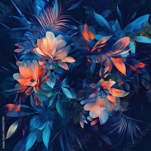 The dark blue background provides a nice contrast to the lighter areas of the lush abstract design, making it pop even more.