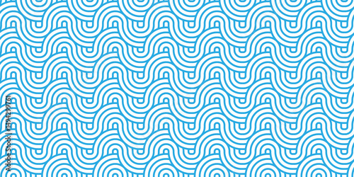 Fototapeta Naklejka Na Ścianę i Meble -  seamless pattern with waves and blue geometric retro background.	

