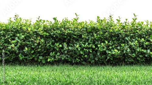 Realistic Green Hedge with Lush Foliage on Vibrant Grass Background for Commercial Use in Photography Projects
