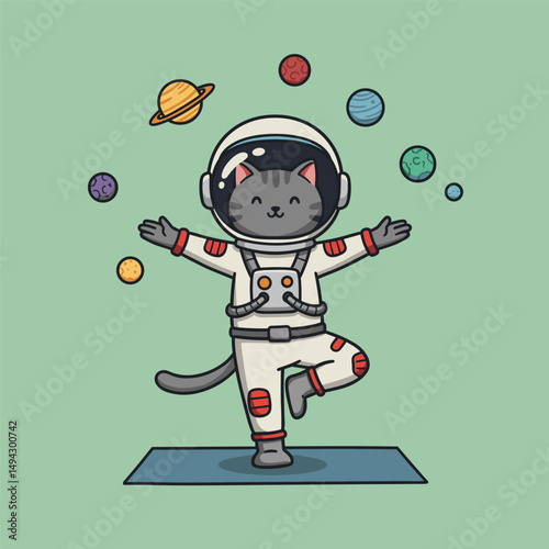 Illustration of a feline explorer in the galaxy.