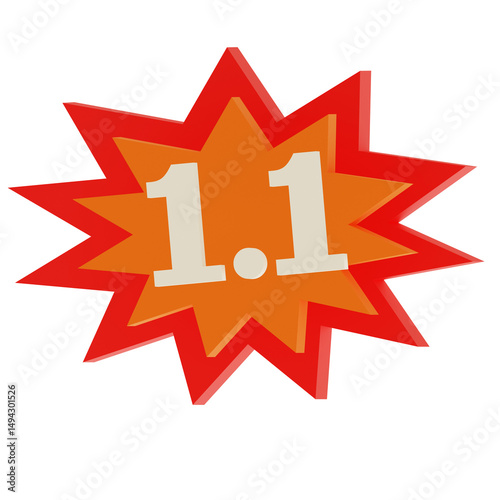 1.1 Sale Explosion Badge, Red and Orange Comic Style Discount Label