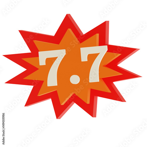 7.7 Sale Explosion Badge, Red and Orange Comic Style Discount Label