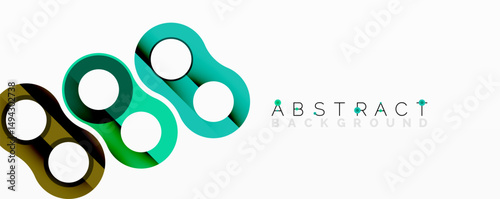 Modern design features overlapping colorful rings. Minimalist composition creates dynamic visual effect. Bright hues contrast against white backdrop.
