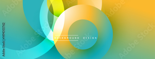 Abstract colorful background. Overlapping circles create dynamic visual effect. Gradient hues blend smoothly, offering modern aesthetic.