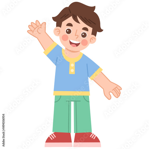 Illustration of a little boy waving