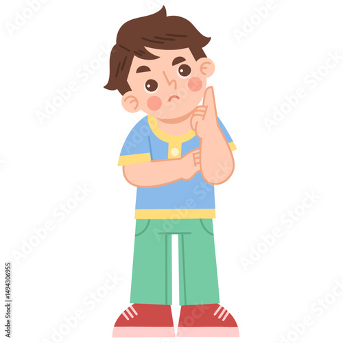 Illustration of a little boy thinking
