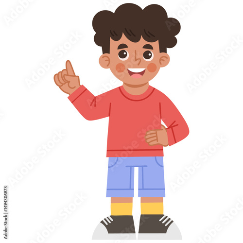 Illustration of a cheerful little boy pointing