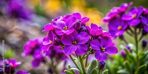 Close-up of a vibrant purple alpine wallflower in bloom, nature photography