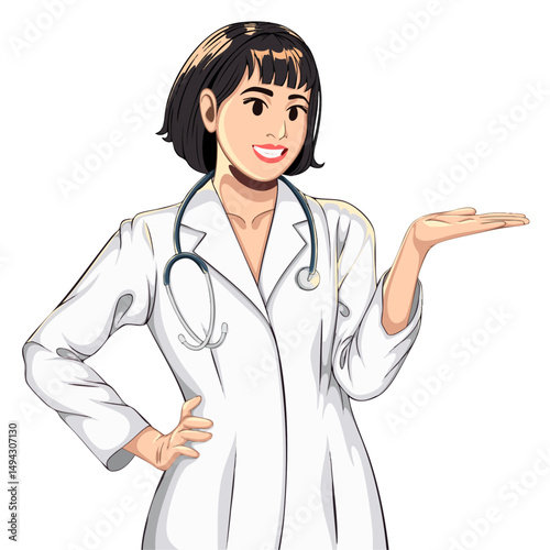Illustration of a female doctor pointing