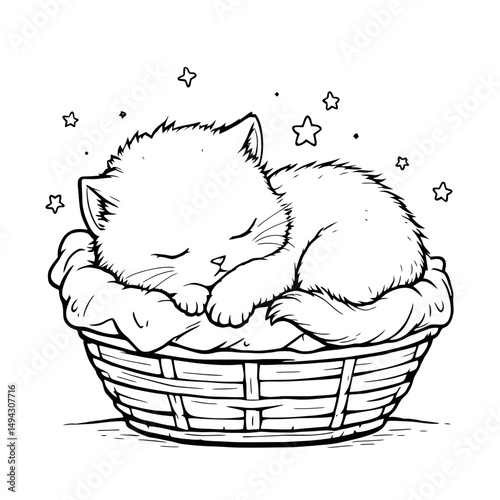 Adorable Kitten Dreams Await Your Colors An Illustration Coloring Page for Imaginative Fun