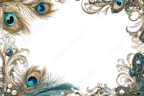 Elegant peacock feather design with ornate jewelry frame for sophisticated decorative purposes