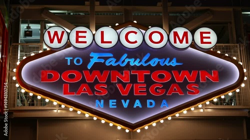 Welcome to fabulous downtown Las Vegas Nevada neon sign with lights, as seen on Fremont Street.