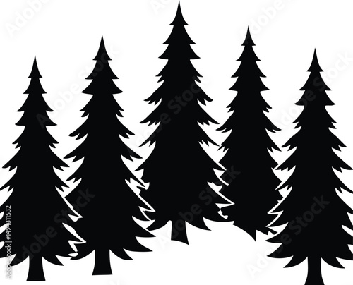 set of fir trees isolated