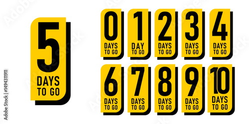 Countdown days left banner. set of number 10-1 days to go badges. countdown icon isolated on white background. promotion sale offer deal timer. vector illustration