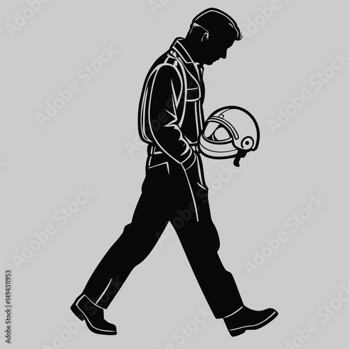 a pilot walking with helmet silhouette vector design art and illustration