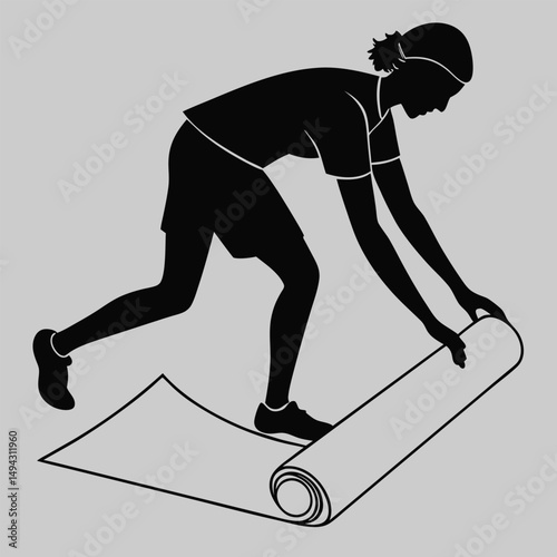 a person unrolling a mat silhouette vector design art and illustration