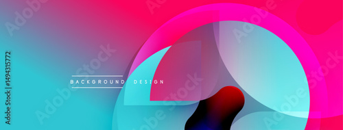 Abstract fluid shapes blend vibrant turquoise, pink, black. Modern design features overlapping layers, creating dynamic visual effect. Text reads background design.