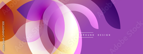 Abstract colorful overlapping circles create dynamic background. Purple, orange, pink hues blend smoothly. Modern design element.