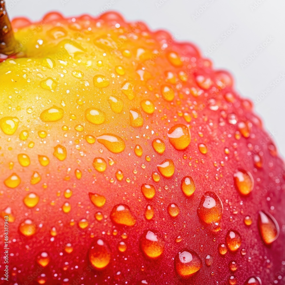 Close-up of a red and yellow apple covered in water droplets Close-up of a red and yellow apple covered in water droplets