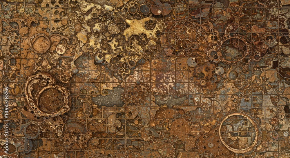 Naklejka premium A detailed abstract of rusting metal pieces