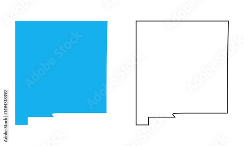 Map of the state of new mexico, United States. Map with detailed outlines and blue silhouettes