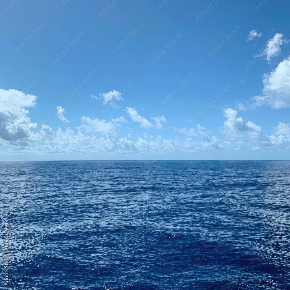 Fototapeta premium Vast ocean under a clear blue sky with scattered clouds