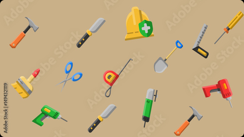 seamless pattern with icons of all construction equipment 