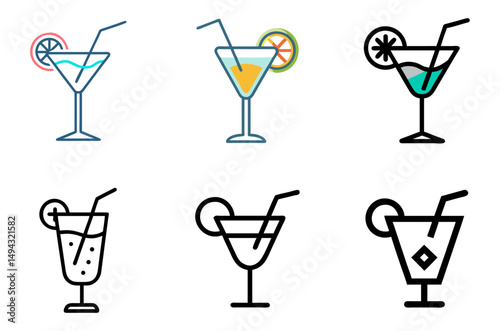Mixed Drink Symbol Vector Set For Nightlife, Refreshment, And Celebration Themes