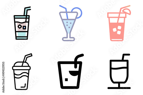 Refreshing Drink Icon Set For Juice, Soda, And Cold Beverage Concepts