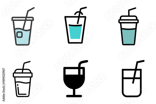 Beverage Glass Symbol Vector Set For Restaurant, Bar, And Thirst Quencher Themes