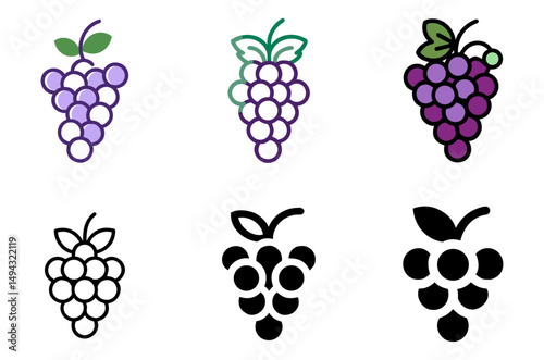 Grape Icon Set For Fruit, Vineyard, And Healthy Food Design Concepts